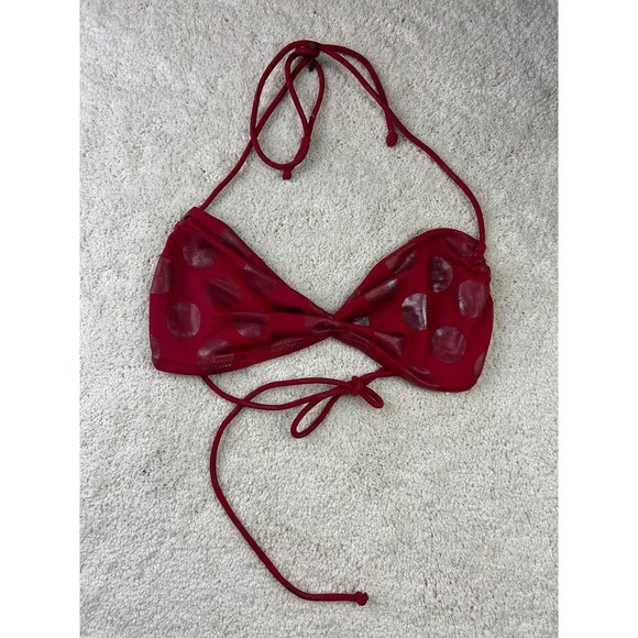 Victoria's Secret Other - Victoria's Secret Bikini Swim Top Womens Medium Metallic Polka Dot Halter Tie